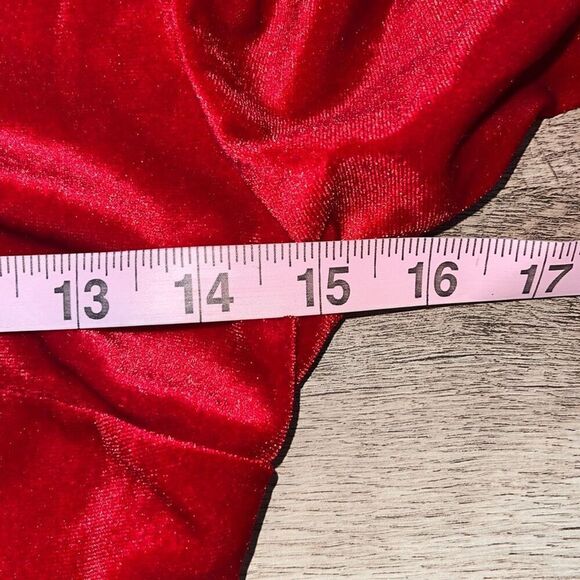 Rachel Parcell Puff Sleeve Peplum Skirt Midi Dress Red Velvet Size Small NWT - Picture 12 of 14